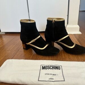 Moschino Black Ankle Boots with Gold Trim